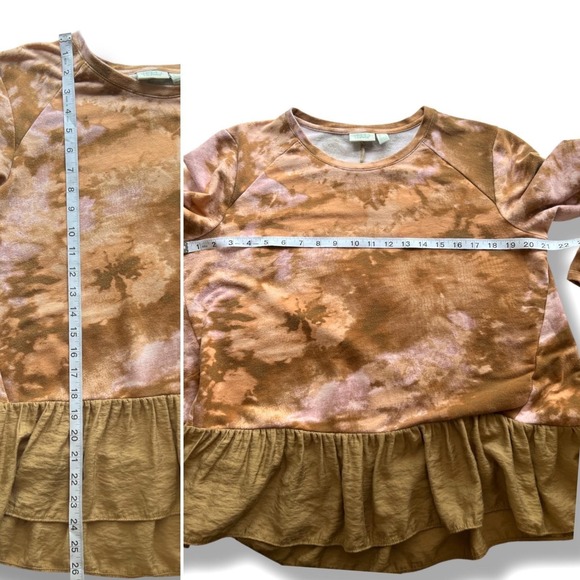 LOGO‎ Lounge Pullover Womens Medium Tie Dye Ruffle Hem Long Sleeve Top Sweater - Picture 4 of 5